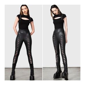 KILLSTAR Black Lace Up Leather Leggings